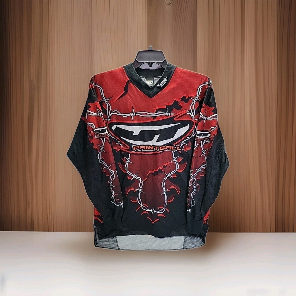 Vintage JT Paintball AOP Red/Black Barb‎ Wire Y2k Mesh V-Neck Jersey Size Large.
